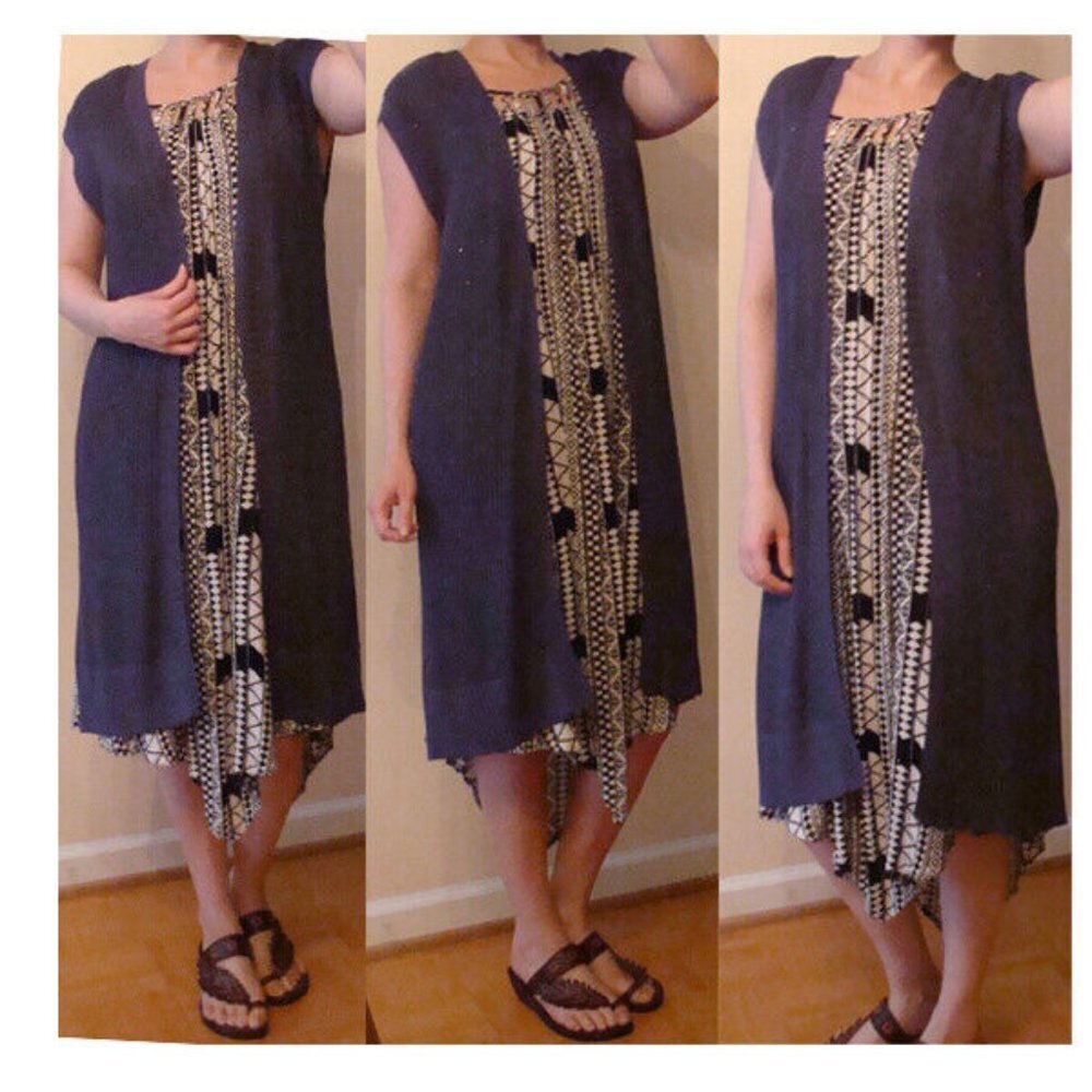 Nwt Chico's Maureen Long Knit Vest Top Sz 0 Or S Metallic Blue Lace Back
